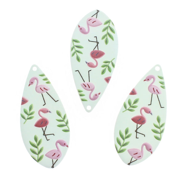 2 Teardrop Flamingo Resin Charms - K402