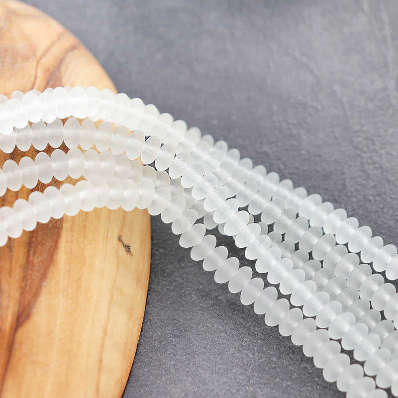 Perles de verre de mer de culture Rondelle 6 mm x 4 mm - Blanc givré - 1 rang 58 perles - U140
