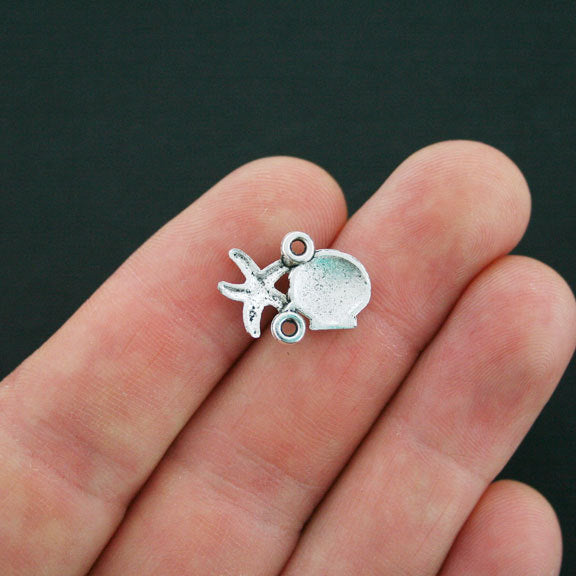BULK 20 Shell Starfish Connector Antique Silver Tone Charms - SC4748