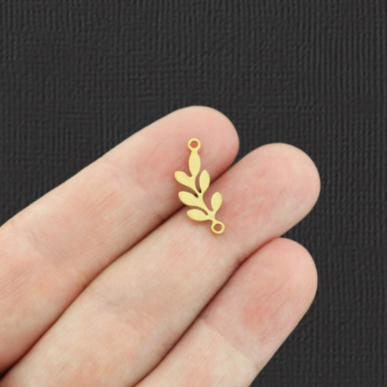 2 Leaf Connector Gold Tone Stainless Steel Charms 2 Sided - SSP085
