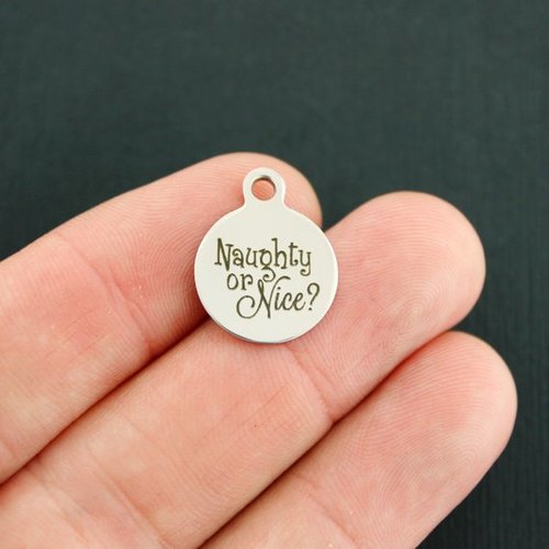 Naughty or Nice Stainless Steel Small Round Charms - BFS002-3974