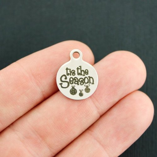 Tis the Season Stainless Steel Small Round Charms - BFS002-3977