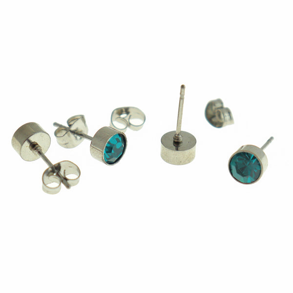 Stainless Steel Birthstone Earrings - December - Zircon Cubic Zirconia Studs - 15mm x 7mm - 2 Pieces 1 Pair - ER561