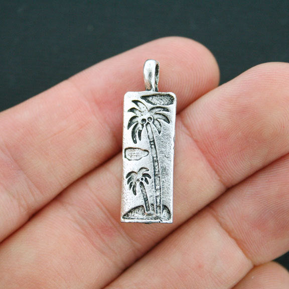 4 Palm Tree Antique Silver Tone Charms - SC3999