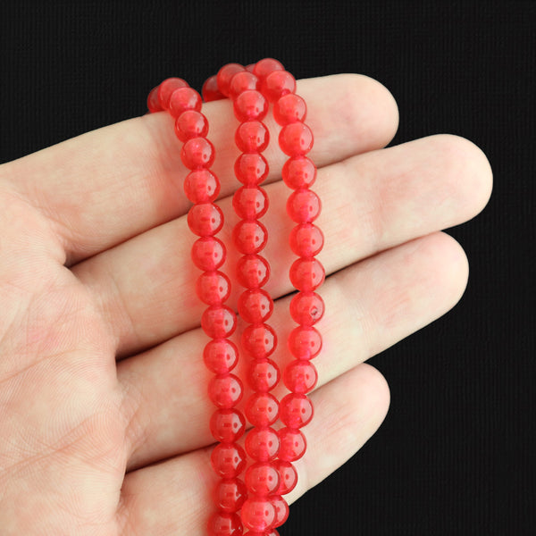 Round Synthetic Agate Beads 6mm - Red - 1 Strand 64 Beads - BD1729