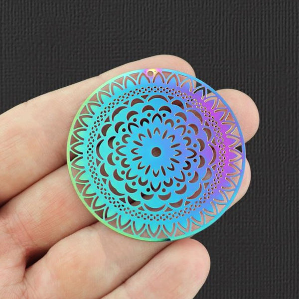 2 Mandala Rainbow Electroplated Stainless Steel Charms 2 Sided - SSP161