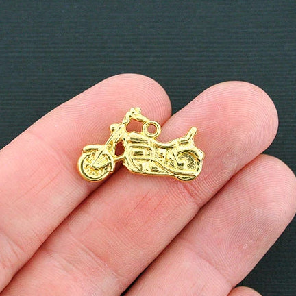 6 Motorcycle Gold Tone Charms 2 Sided - GC473