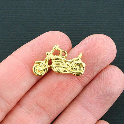 6 breloques moto dorées 2 faces - GC473
