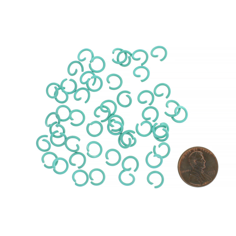 Turquoise Enamel Plated Jump Rings 8mm x 1.2mm - Open 16 Gauge - 50 Rings - J058