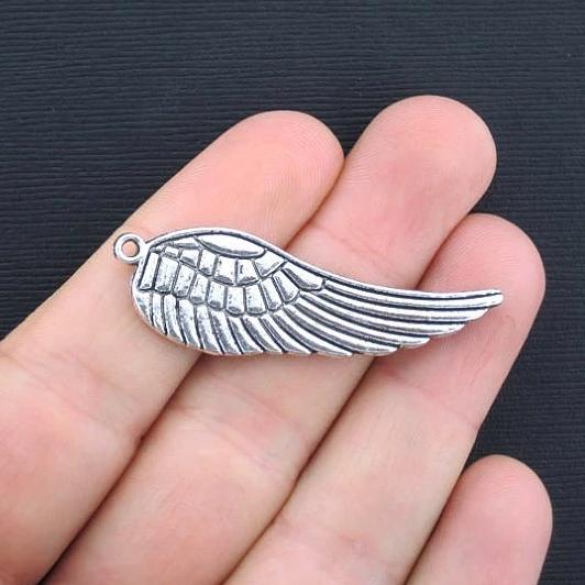 4 Angel Wing Antique Silver Tone Charms 2 Sided - SC3373
