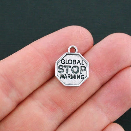 SALE 4 Stop Global Warming Antique Silver Tone Charms - SC1238