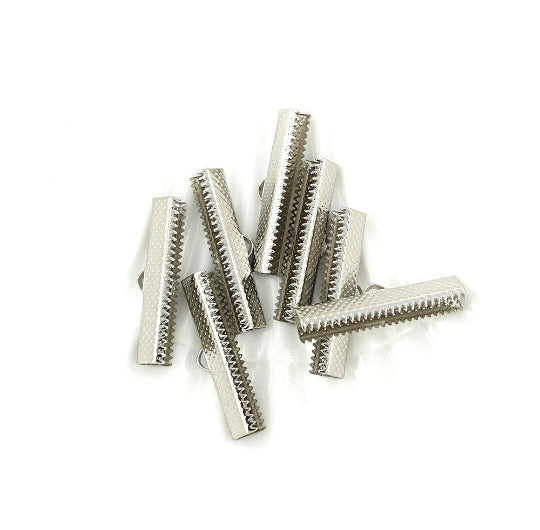 Silver Tone Ribbon Ends - 30mm x 8mm - 50 Pieces - FD412