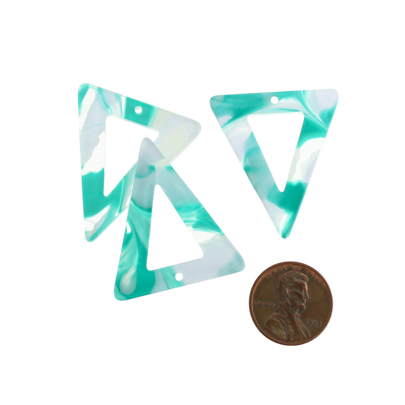 4 Turquoise Swirl Triangle Resin Charms - K542