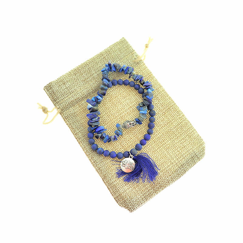 Bracelets en perles de Lapis Lazuli naturel - 65mm - Bleu marine - 1 Set 2 Bracelets - N755