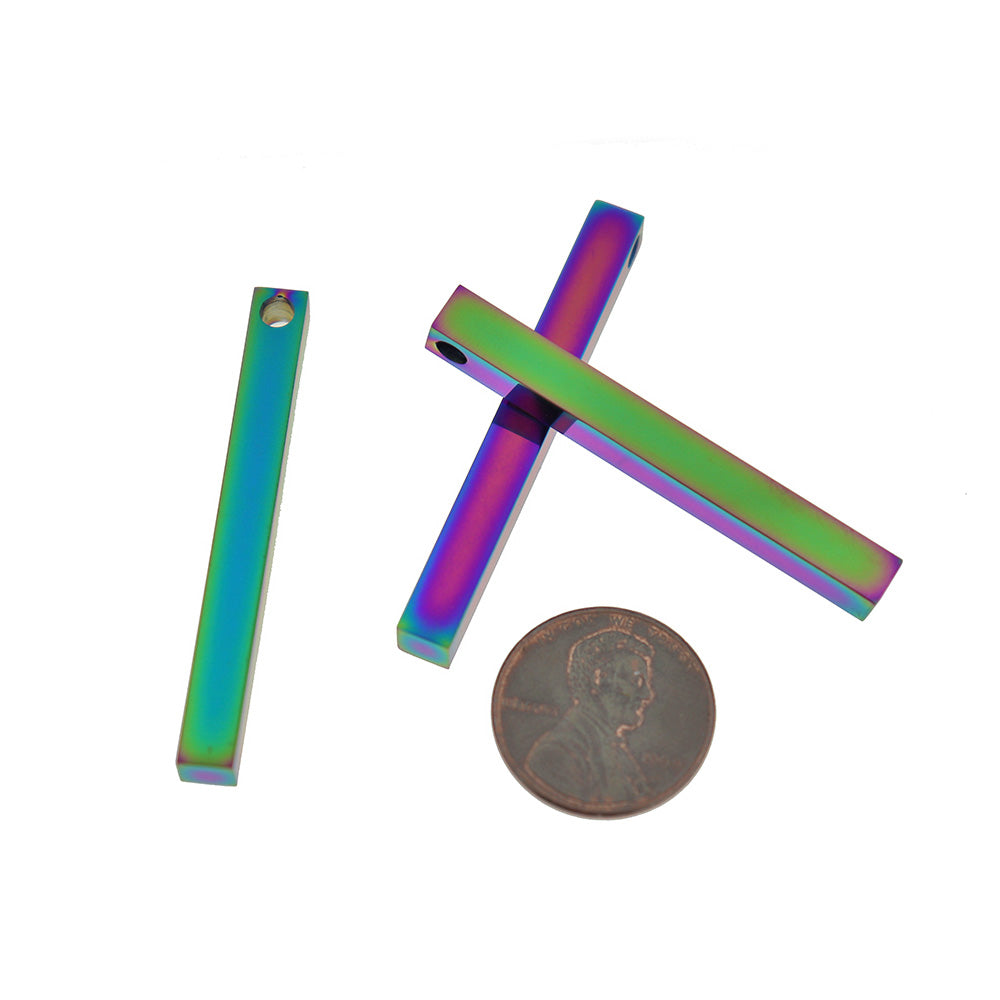 3D Drop Bar Stamping Blanks - Rainbow Electroplated Stainless Steel - 45mm x 5mm - 1 Tag - SSP179