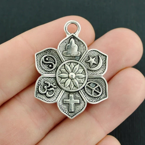 2 Lotus Antique Silver Tone Charms - SC3034