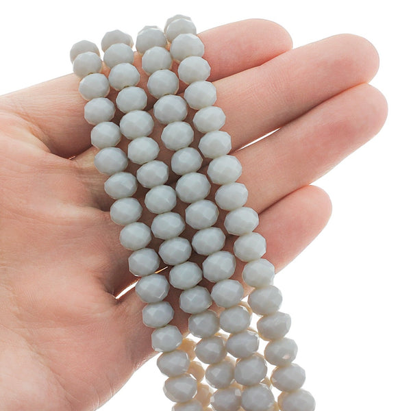 Faceted Glass Beads 8mm x 6mm - White - 1 Strand 72 Beads - BD2683