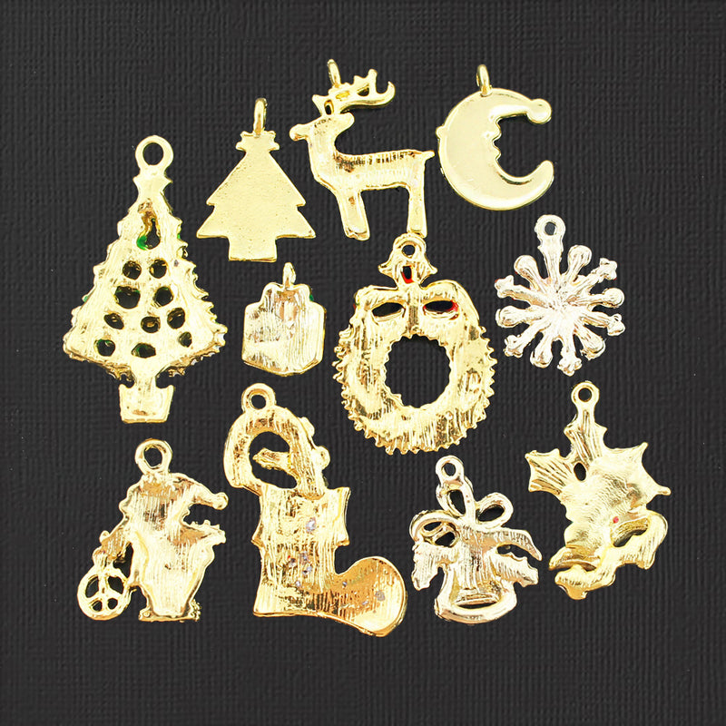 Christmas Charm Collection Gold Tone Enamel 11 Different Charms - COL368H