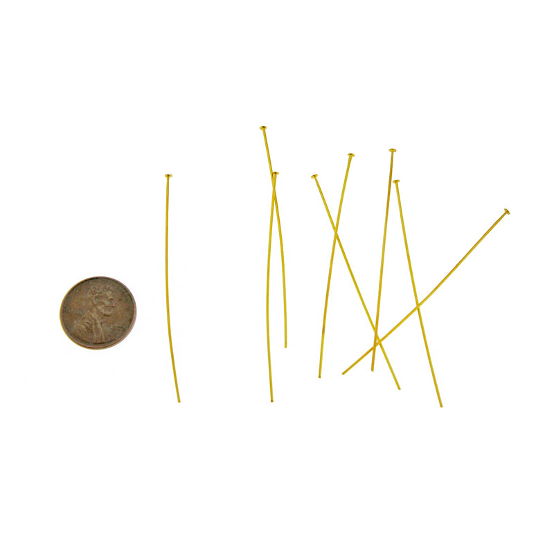 Gold Tone Brass Flat Head Pins - 60mm - 15 Pieces - PIN113
