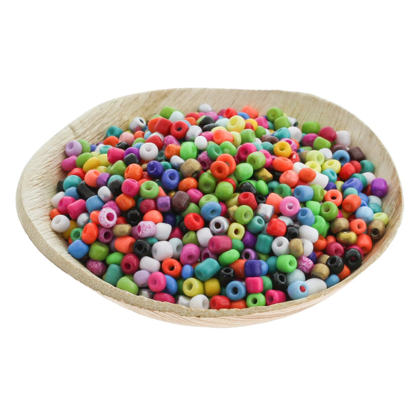Seed Glass Beads 6/0 4mm - Assorted Rainbow - 50g 500 beads - BD442