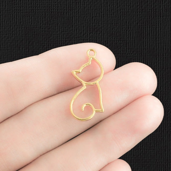 2 Cat Outline Gold Plated Charms - GC471