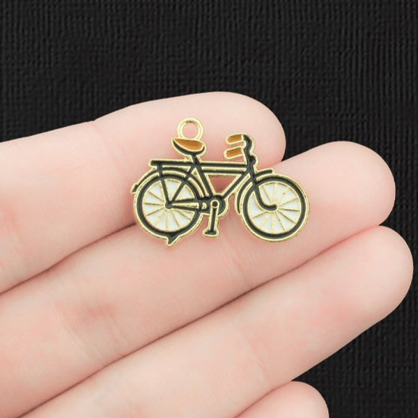 2 Black Bicycle Gold Tone Enamel Charms - E1358