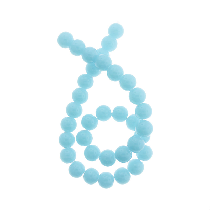 Perles Rondes Imitation Jade 10mm - Bleu Ciel - 1 Rang 33 Perles - BD2679