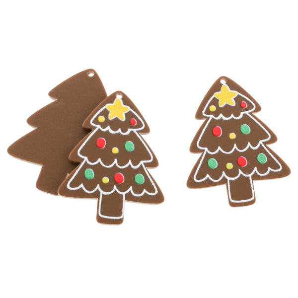 2 Gingerbread Christmas Tree Painted Resin Charms - K045