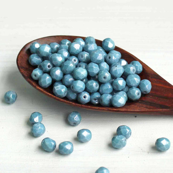 Perles de Verre Tchèque à Facettes 6mm - Bleu Ardoise Polie au Feu - 25 Perles - CB126