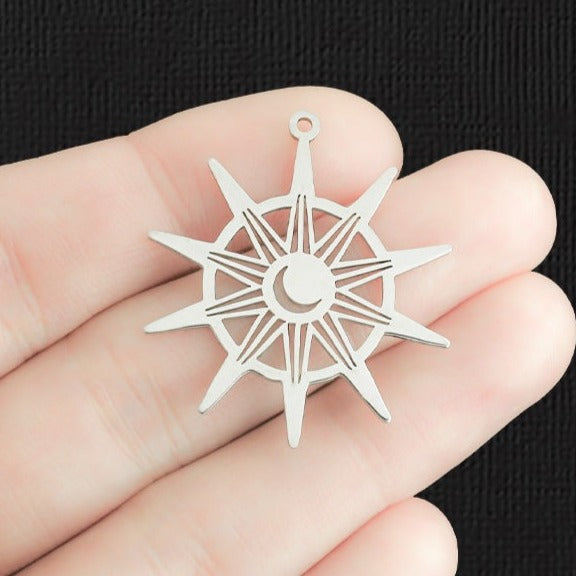 Sun and Moon Stainless Steel Charm 2 Sided - SSP412