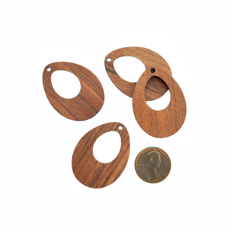 2 Modern Open Oval Natural Dark Wood Charms 38mm - WP160