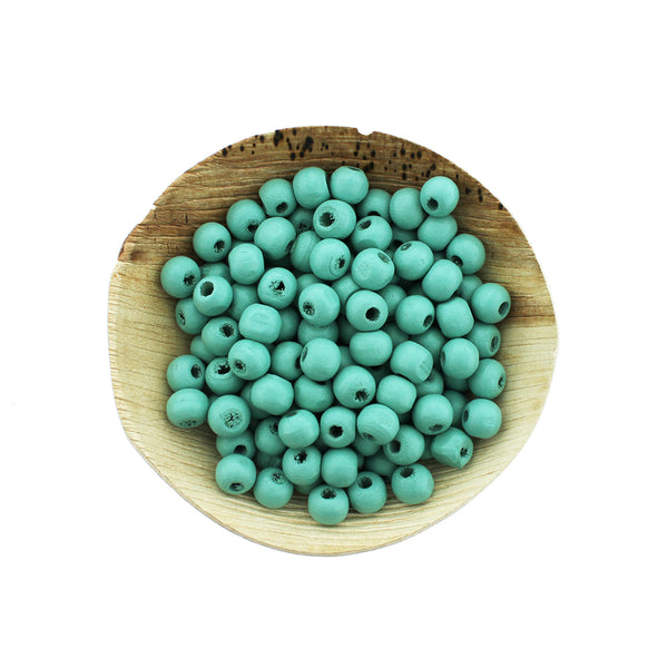 Round Wood Beads 8mm - Dyed Cyan Blue - 300 Beads - BD989