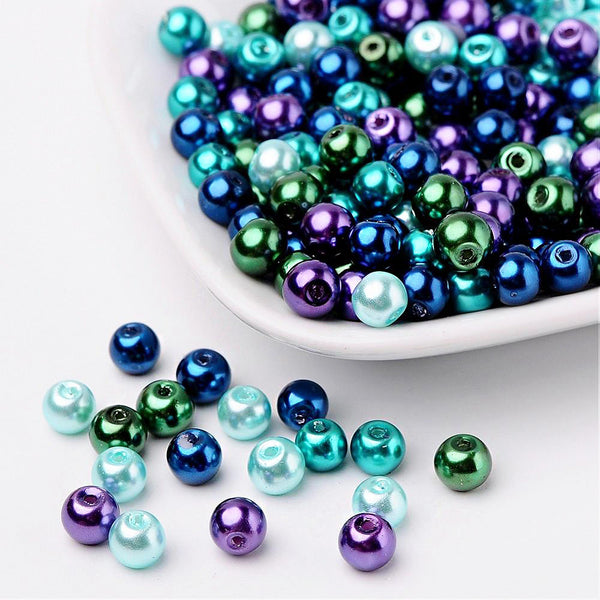 Perles de Verre Rondes 6mm - Assortiment de Perles Paon - 200 Perles - BD1473