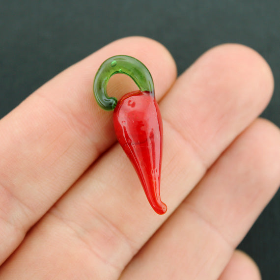 6 Chili Pepper Lampwork Glass Charms 3D - Z672