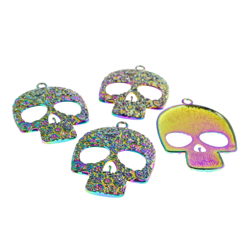 Floral Skull Rainbow Electroplated Charm - E1260