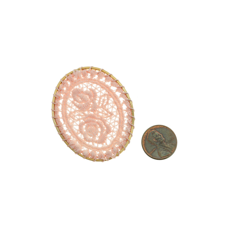 4 Misty Rose Woven Lace Oval Gold Tone Pendants - TSP102-F