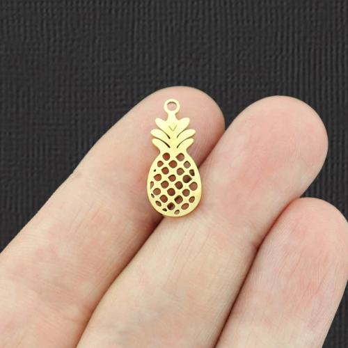 2 Pineapple Gold Tone Stainless Steel Charms 2 Sided - SSP20
