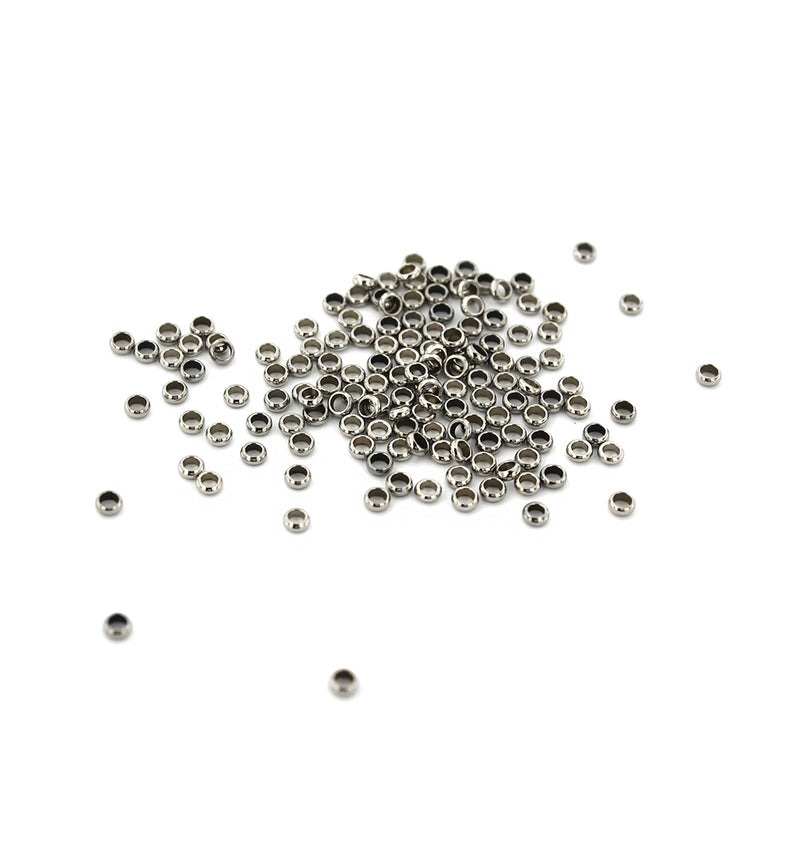 Flat Round Stainless Steel Spacer Beads 2.5mm x 1mm - Silver Tone - 25 Beads - FD683
