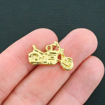 6 Motorcycle Gold Tone Charms 2 Sided - GC473