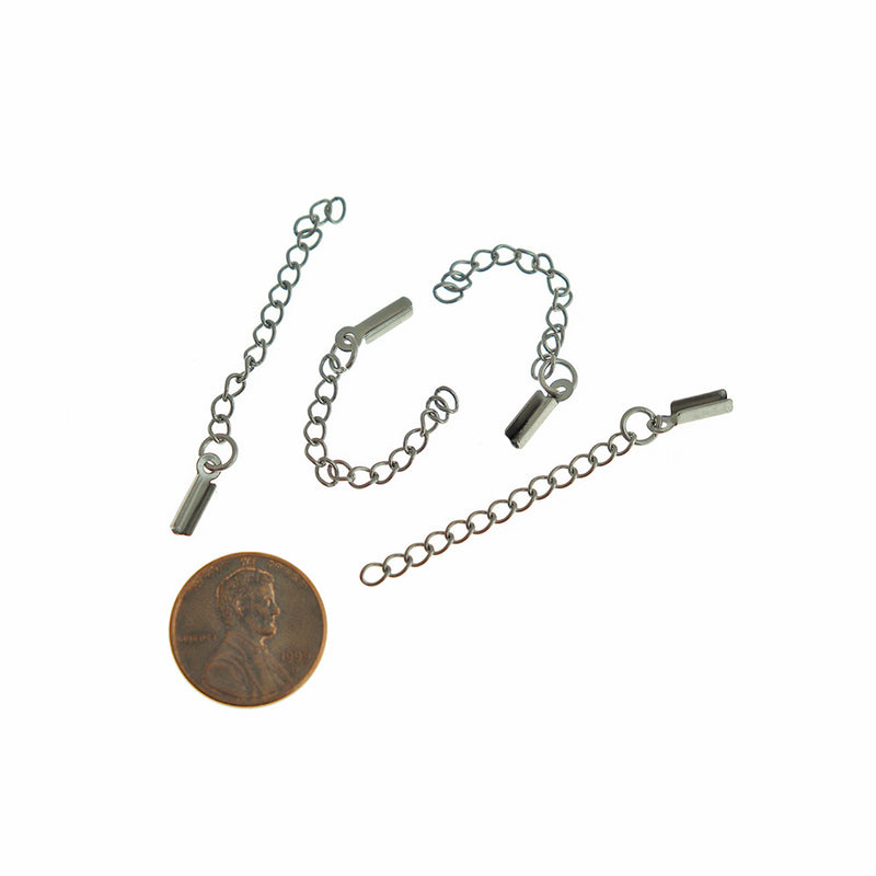 Chaîne d'extension en acier inoxydable avec extrémités de cordon - 50 mm x 3 mm - 8 pièces - FD242