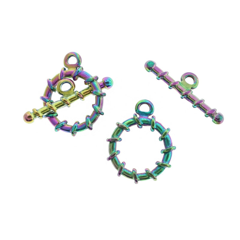 Rainbow Electroplated Stainless Steel Toggle Clasps 19mm x 16mm - 1 Set 2 Pieces - FD1010