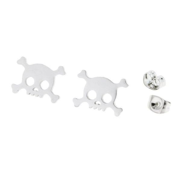 Stainless Steel Earrings - Skull Studs - 14mm x 10mm - 2 Pieces 1 Pair - ER044