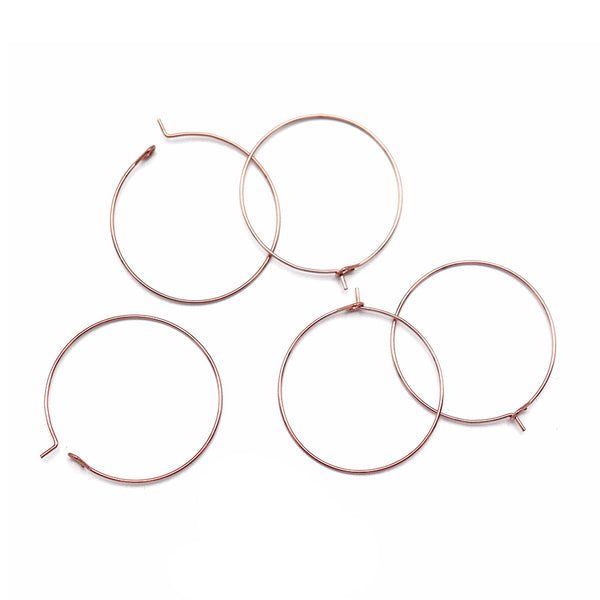 Fils de boucles d'oreilles en acier inoxydable or rose - Cerceaux à breloques de vin - 30 mm - 10 pièces - FD940