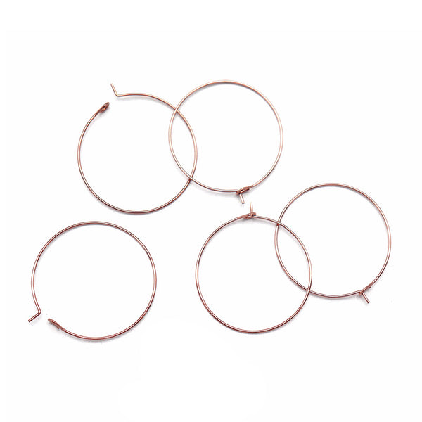 Rose Gold Stainless Steel Earring Wires - Wine Charms Hoops - 30mm - 10 Pieces - FD940