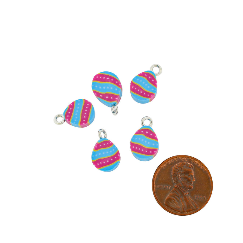 25 Pink and Blue Easter Egg Polymer Clay Charms 2 Sided - K636