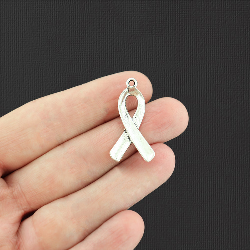 8 Awareness Ribbon Antique Silver Tone Charms - SC4485
