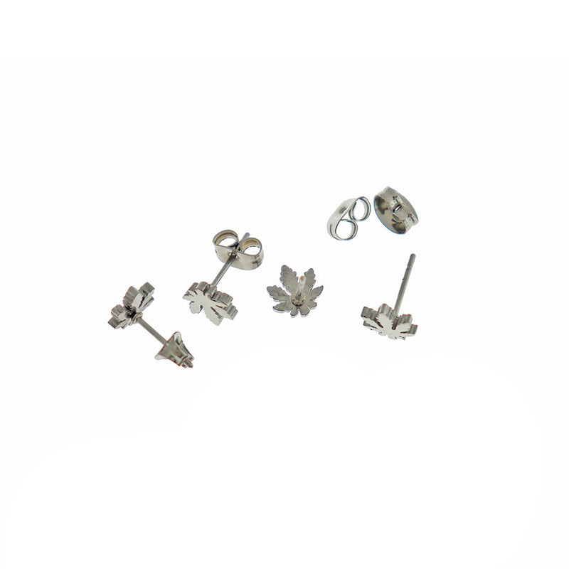 Stainless Steel Earrings - Weed Leaf Studs - 7mm - 2 Pieces 1 Pair - ER429