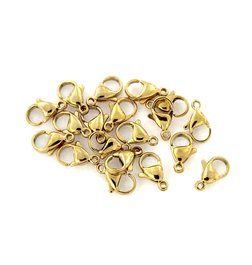 Gold Stainless Steel Lobster Clasps 12mm x 7mm - 5 Clasps - FF260