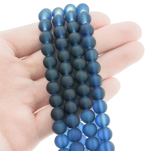 Perles de Verre Rondes 8mm - Bleu Marine Givré - 1 Rang 99 Perles - BD899