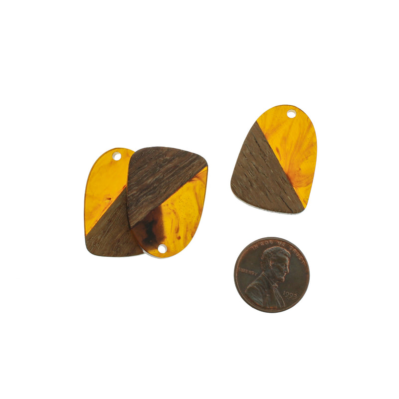 SALE 2 Drop Natural Wood and Brown Swirl Resin Charms 28mm - WP278